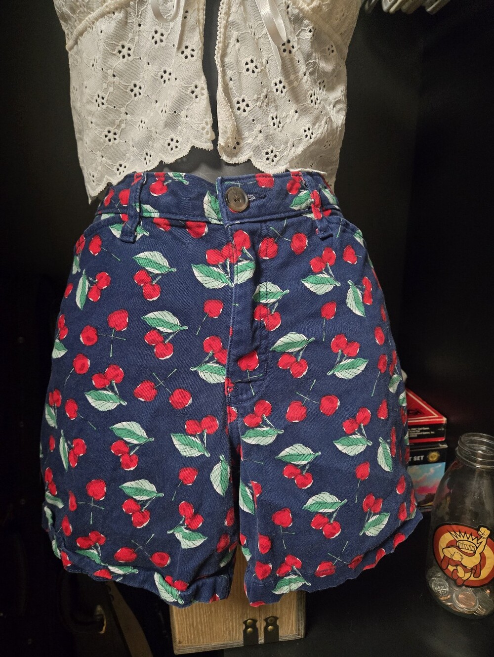 St. John’s Bay Navy Blue Red Cherry Print Chino Shorts Size 12 (5” Inseam)